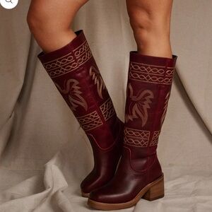 Free People Dingo Avalon Equestrian Tall Boots Leather Embroidery
